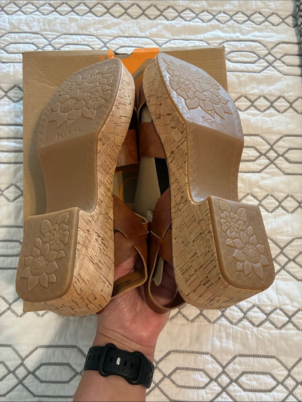 New !!!! Kork-Ease Brown Leather Cork Wedge Sandals - Picture 8 of 11